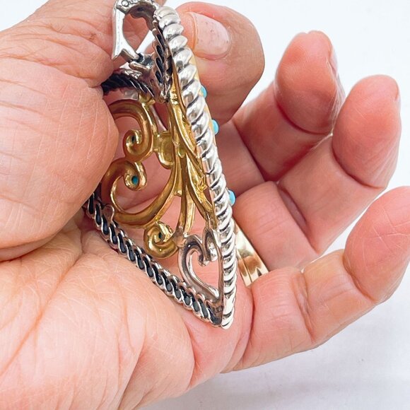 Carolyn Pollack 925 Sterling Silver & Brass Heart Pendant Turquoise Accents Larg - Picture 4 of 9
